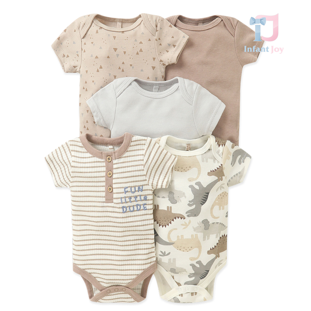 Set cu 5 body-uri cu mânecă scurtă Fun Little Dino
