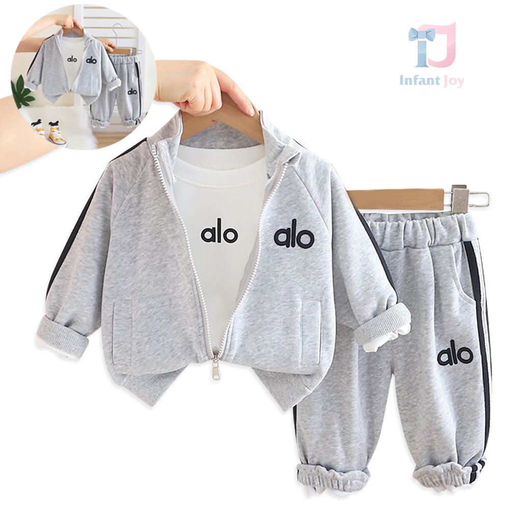 Set sport de 3 piese cu hanorac cu guler înalt, bluză și pantaloni Alo Grey Pulse