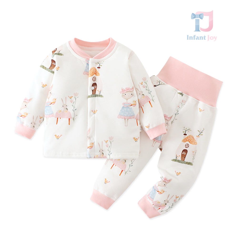 Set premium de 2 piese cu cardigan din bumbac și pantaloni 100% bumbac, cu umplutură din puf eco și închidere cu capse Soft Bunnyland
