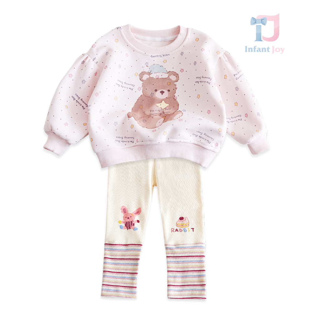 Set de 2 piese cu bluză/hanorac și colanți ripsați Little Star Bear Pink