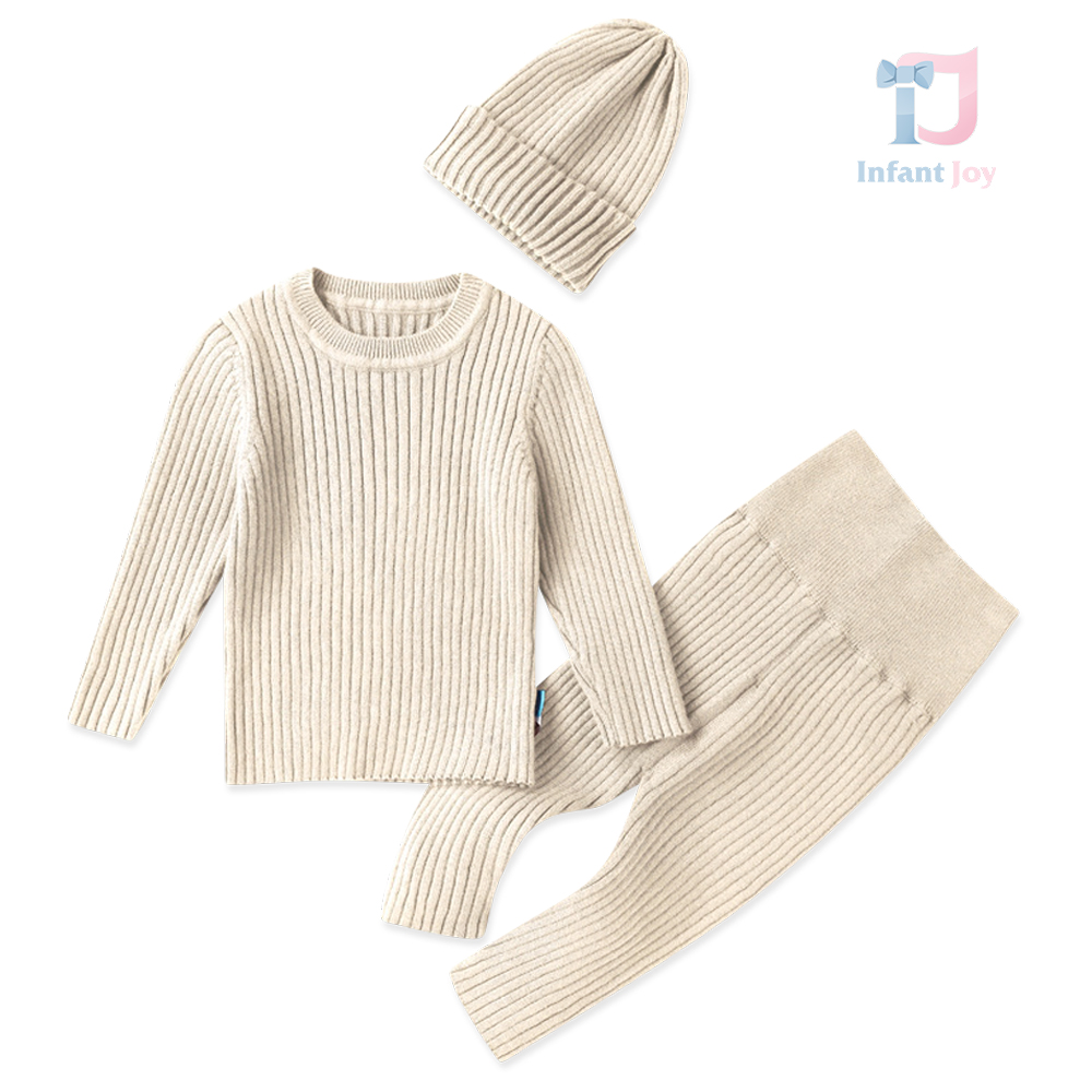 Set de 2 piese din tricot ripsat cu căciuliță Rustic Knit Beige