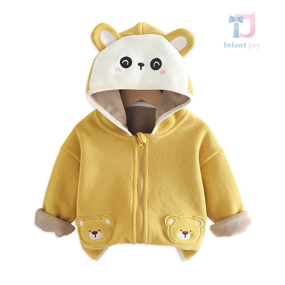 Hanorac din polar cu glugă și elemente 3D Yellow Cub Cute