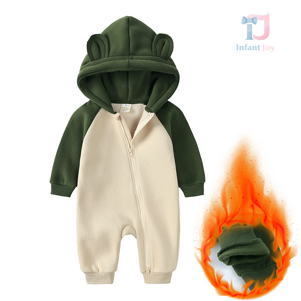 Salopetă matlasată cu glugă cu urechiușe și închidere asimetrică Cuddle Cub Green