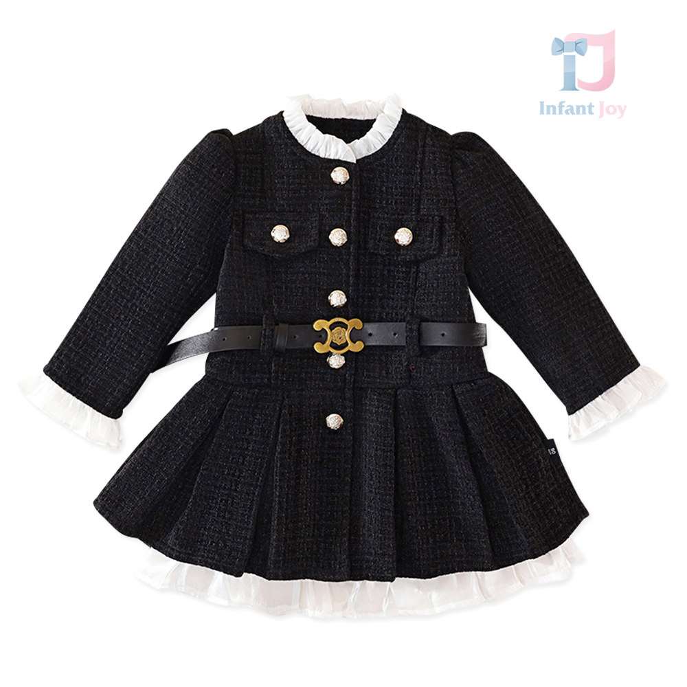 Rochie elegantă premium din stofă boucle, cu curea și nasturi cu perle Crème Rouge