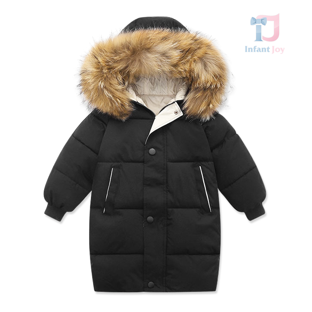 Geacă de iarnă cu umplutură din puf ecologic și glugă cu blană naturală Warm Hug Black