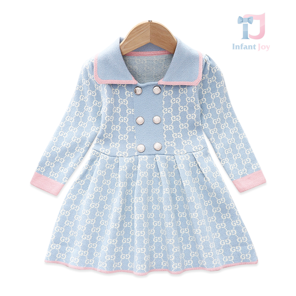 Rochie premium rafinată din tricotaj cu guler și nasturi decorativi Blue Poise