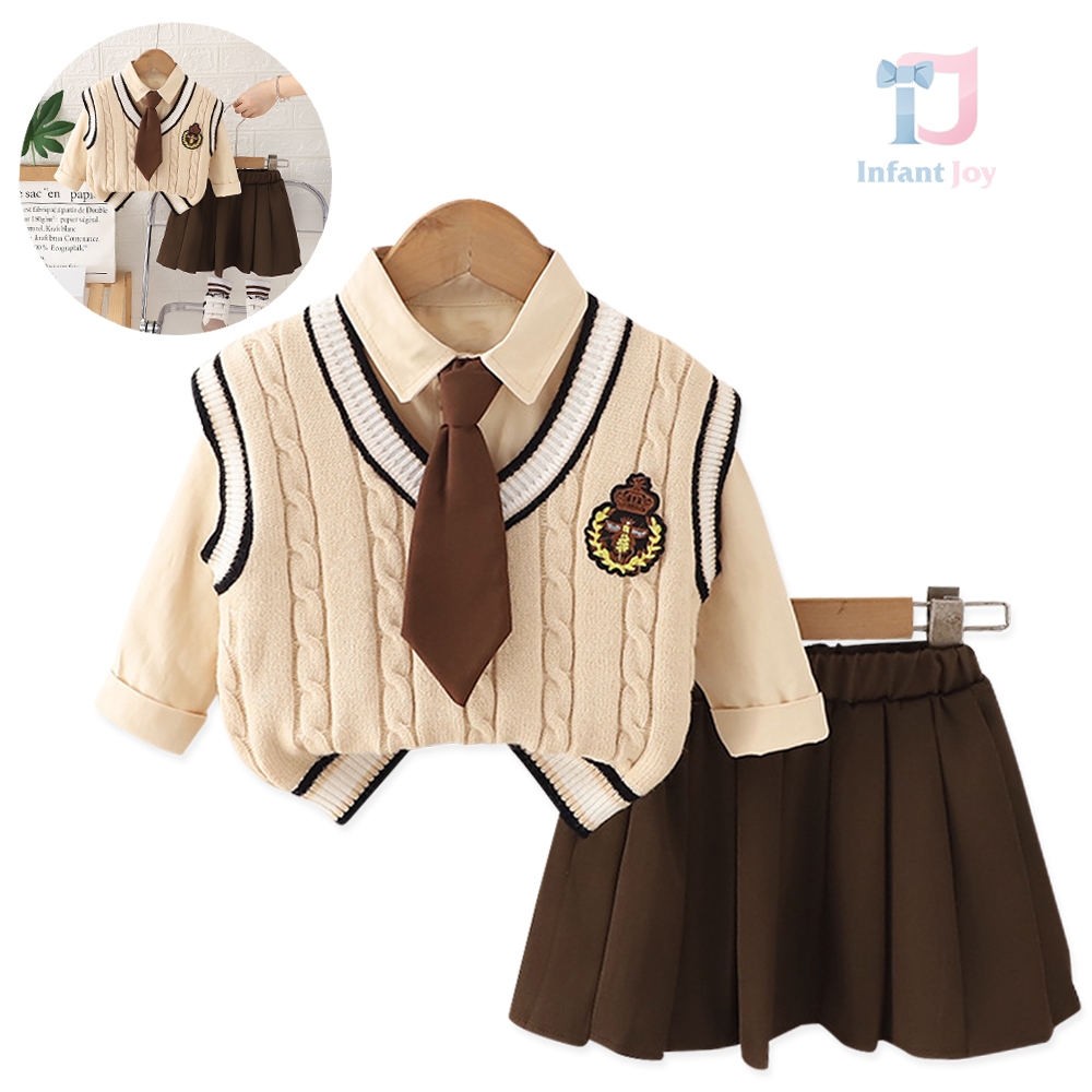 Set premium sport-elegant de 4 piesecu vestă, cămașă cu guler clasic, cravată și fustă plisată Academy Vibe