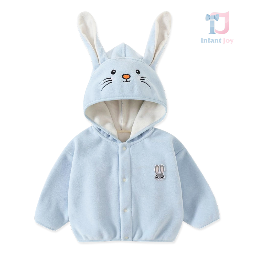 Hanorac din fleece cu glugă, urechiușe 3D și broderii Sugar Bunny Blue
