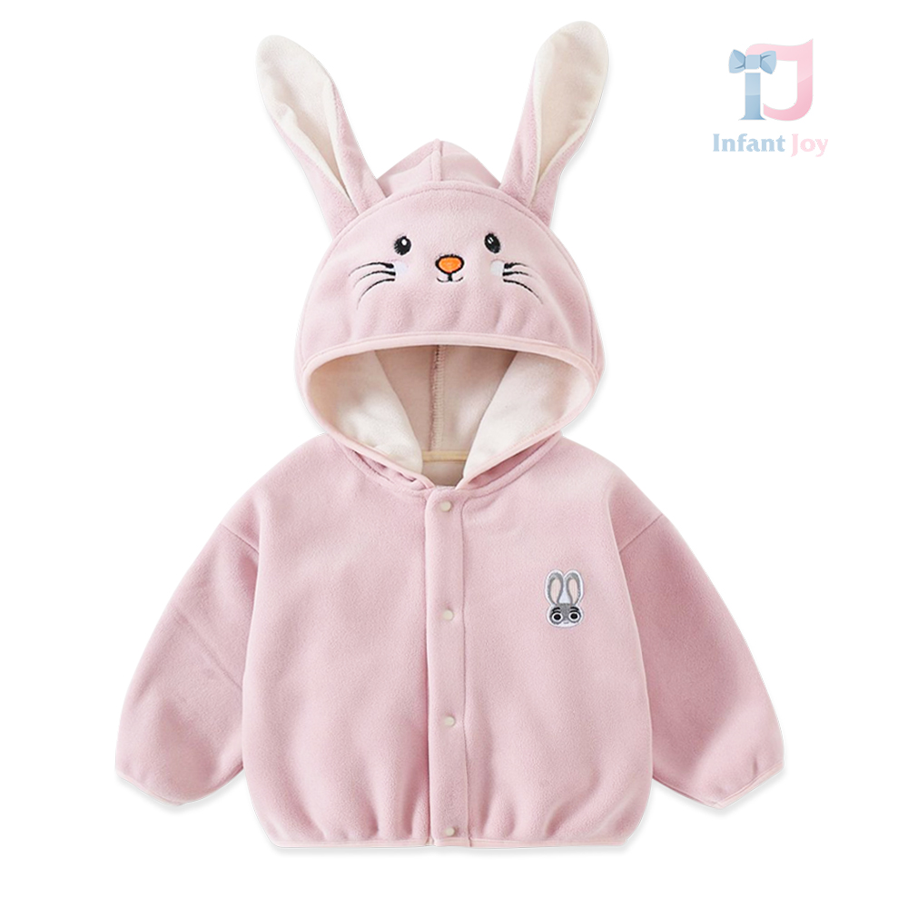 Hanorac din fleece cu glugă, urechiușe 3D și broderii Sugar Bunny Pink