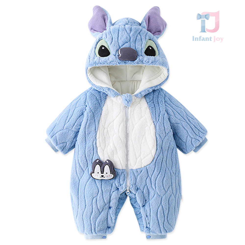 Salopetă premium pufoasă cu glugă, urechiușe și element 3D Lil Stitch