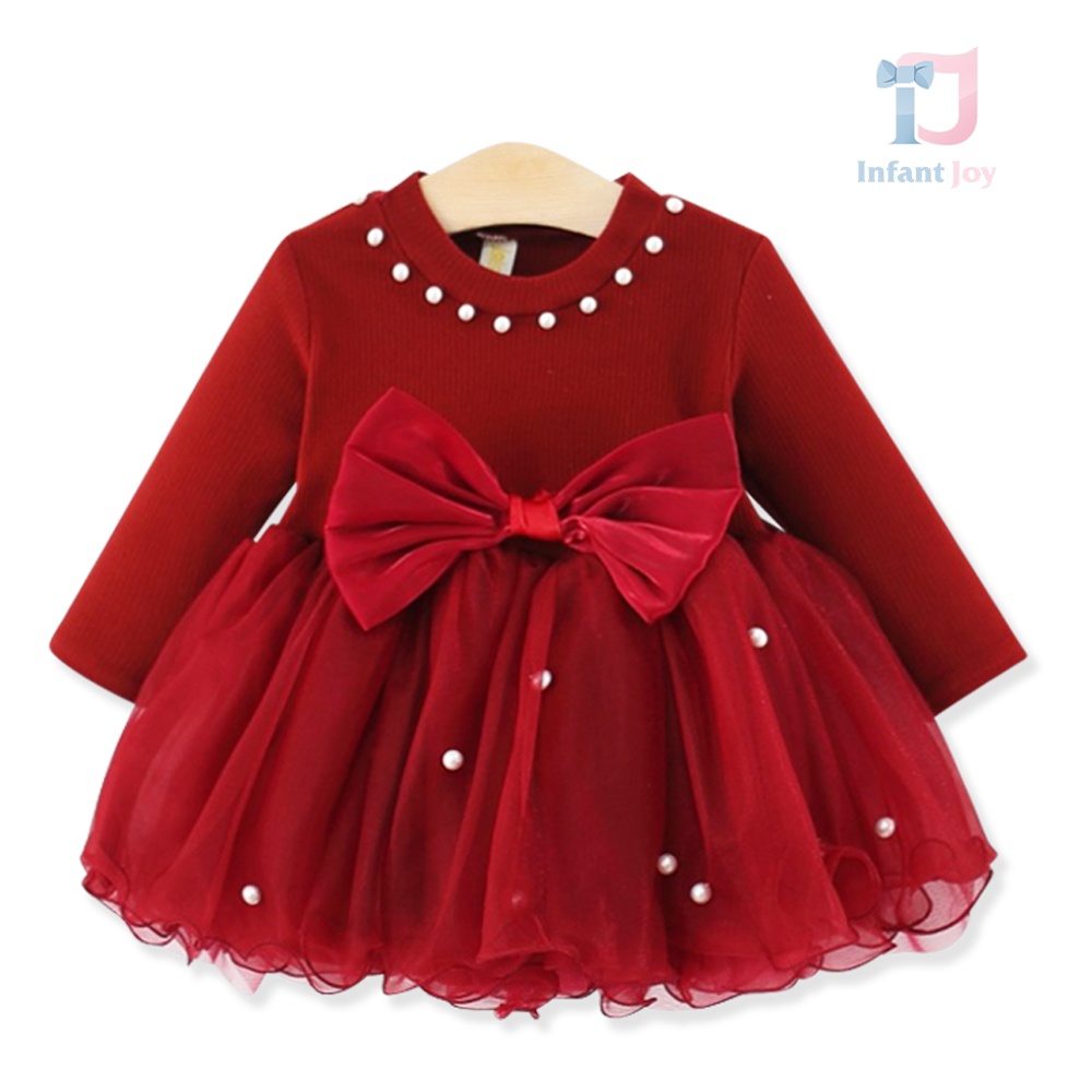 Rochie festivă din tricot reiat cu tulle și perle Pearl Ribbon