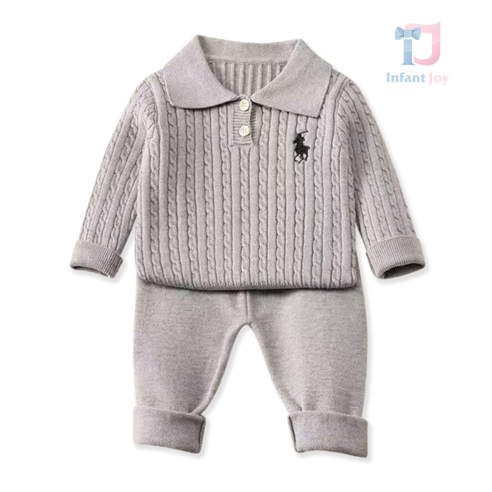 Set premium sport-elegant din tricotaj de 2 piese cu pulover și pantaloni Noble Grey