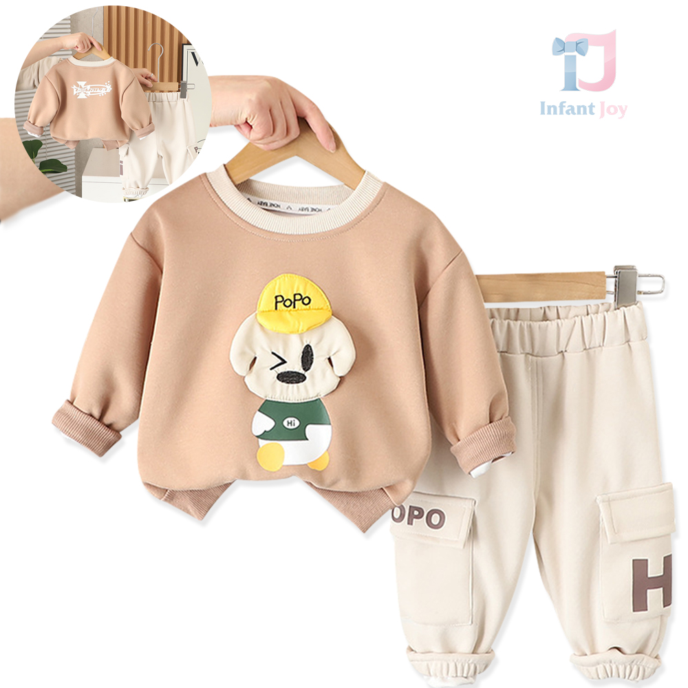 Set de 2 piese cu bluză/hanorac cu aplicație mare și pantaloni cargo Hi Popo