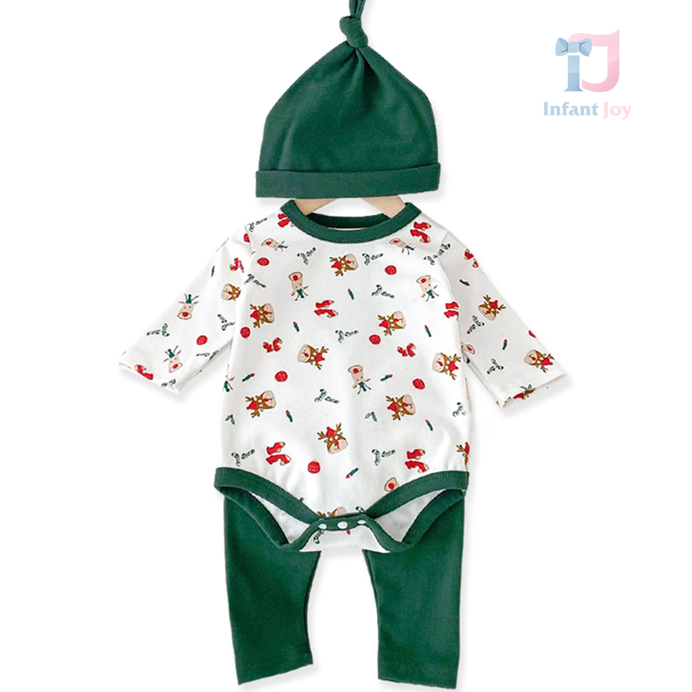 Set de Crăciun din 2 piese cu body cu imprimeuri, căciulă și pantaloni Jolly Mood Green