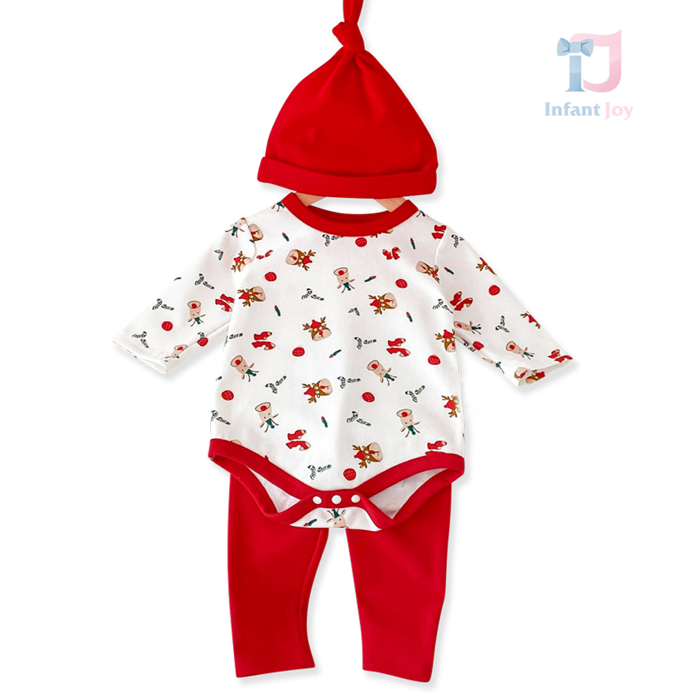 Set de Crăciun din 2 piese cu body cu imprimeuri, căciulă și pantaloni Jolly Mood
