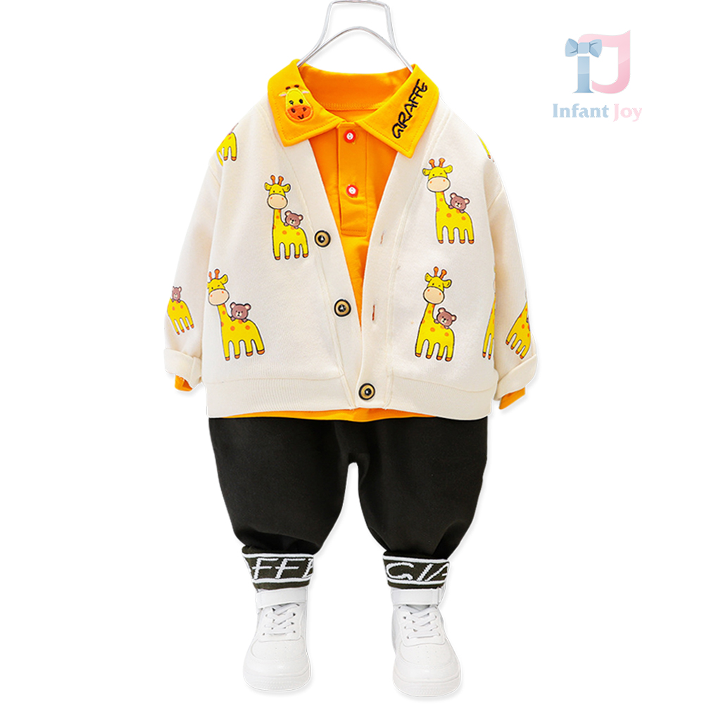 Set de 3 piese cu cardigan imprimat, bluză cu guler clasic și pantaloni Vanilla Giraffe