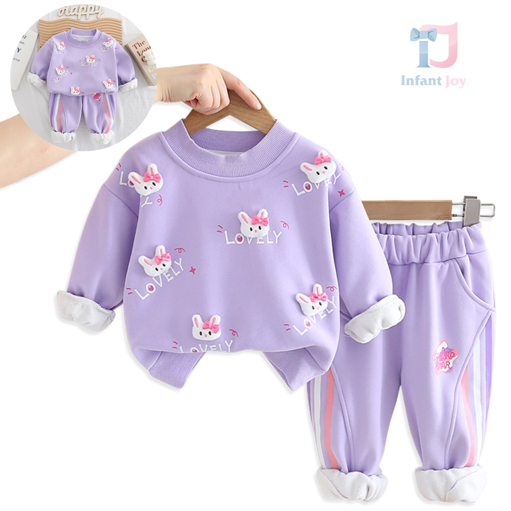 Set sport matlasat de 2 piese cu bluză/hanorac cu elemente 3D și pantaloni Lovely Bunny Lavender