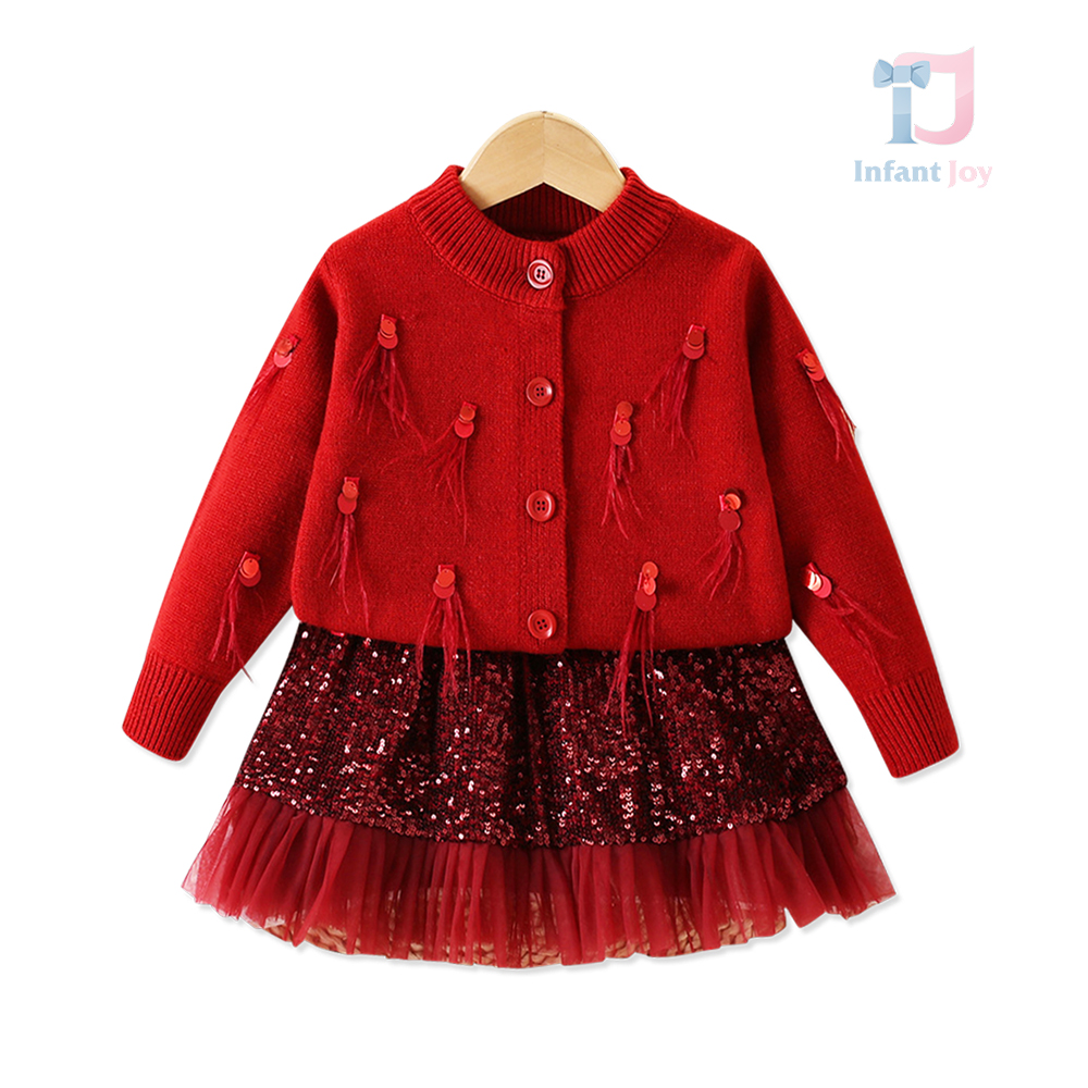 Set premium elegant de 2 piese cu cardigan, elemente 3D și fustă cu tulle Rubby Glow