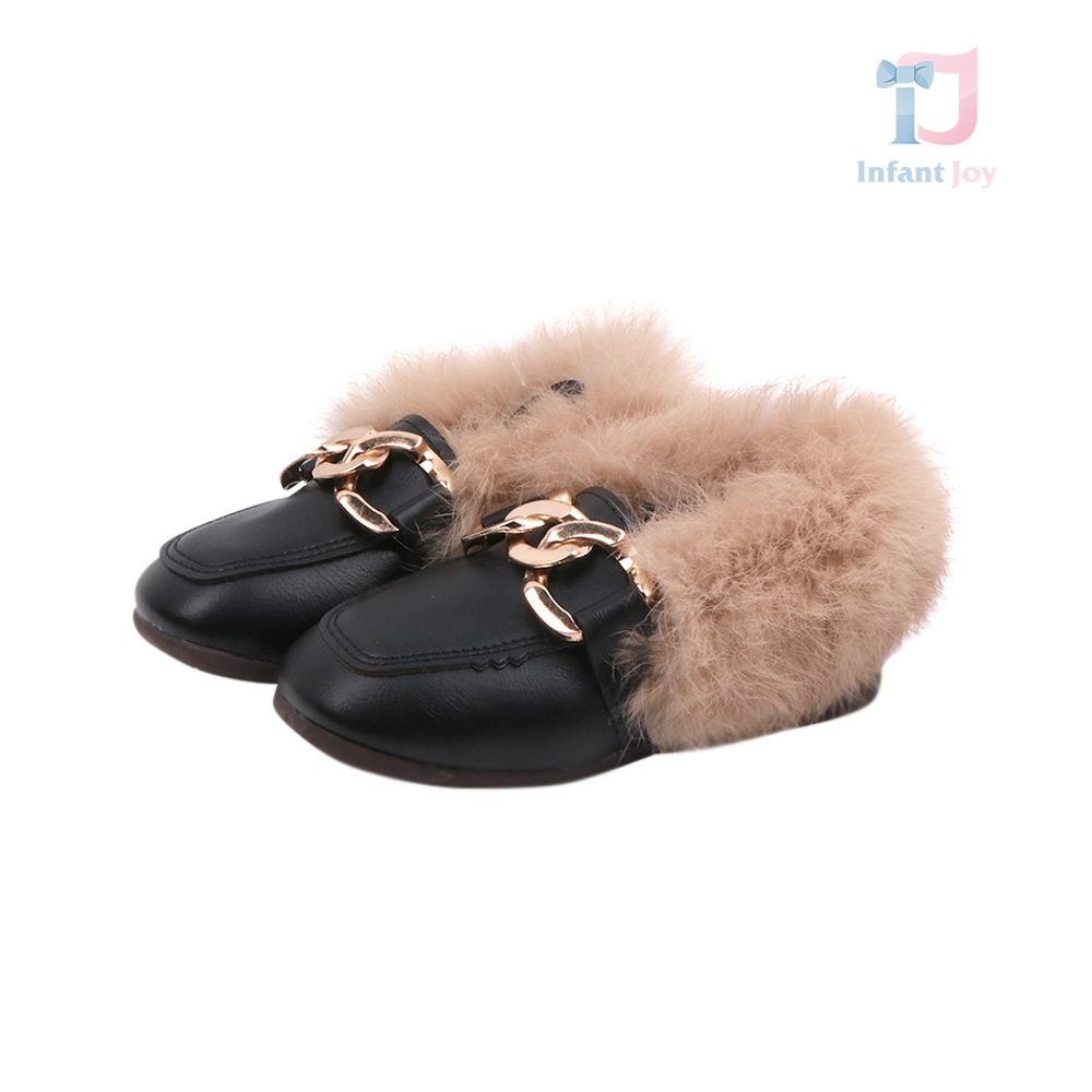 Loafers premium din piele ecologică cu interior din blană naturală călduroasă Little Vogue Black