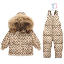 Set de schi premium impermeabil de 2 piese cu salopetă și geacă cu glugă cu blană naturală Snow Titan Beige