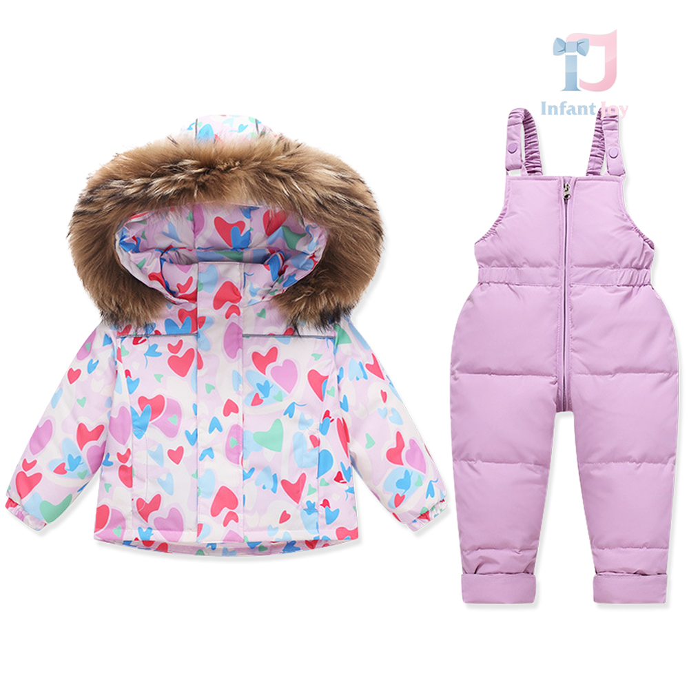 Set de schi premium impermeabil de 2 piese cu salopetă și geacă cu glugă cu blană naturală Snow Fairy Lilac