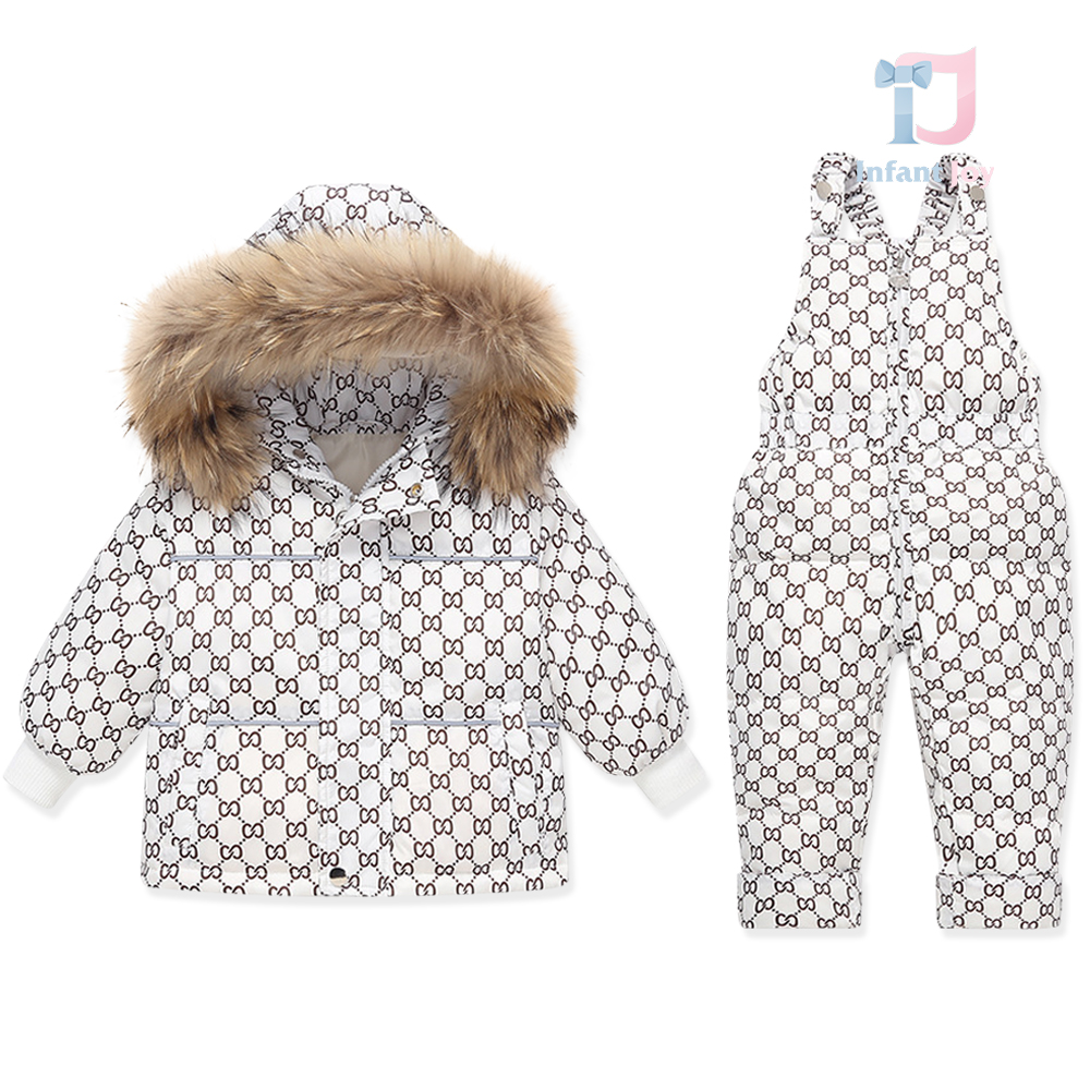 Set de schi premium impermeabil de 2 piese cu salopetă și geacă cu glugă cu blană naturală Snow Titan White