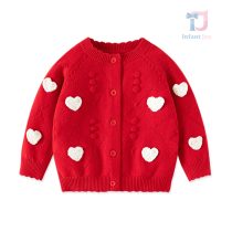 Cardigan Premium din tricot, decorat cu inimi 3D Heart Babe Red
