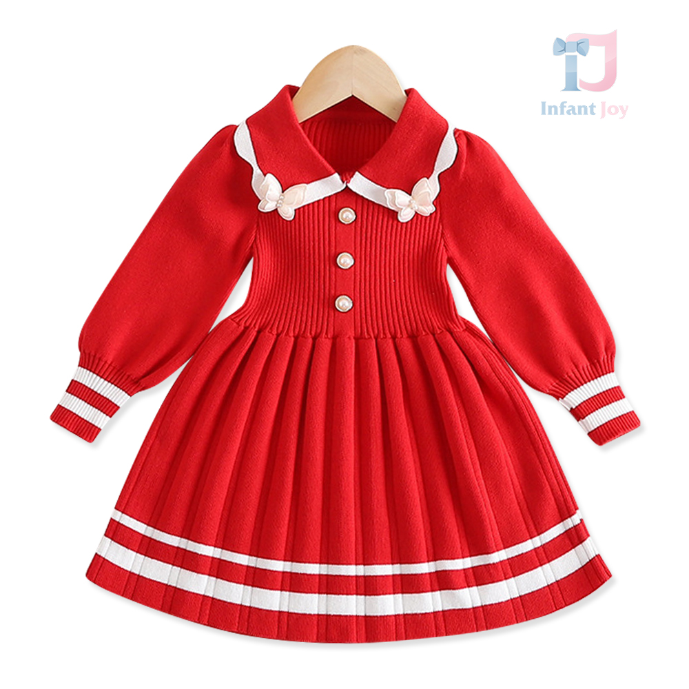 Rochie Premium tricotată cu guler mare și elemente 3D Red Velvetie