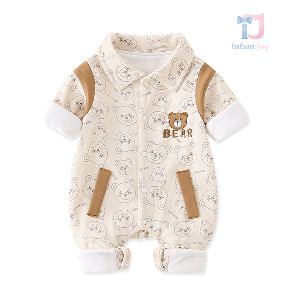 Salopetă cu guler clasic și imprimeu cu ursuleți Bearling Caramel