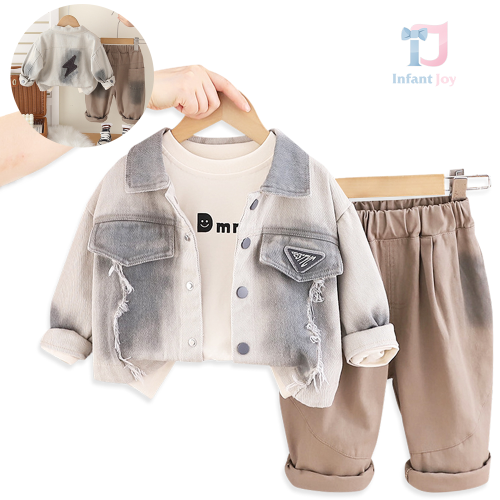 Set de 3 piese cu cămașă din denim cu efect batik, bluză și pantaloni Bestic Boy