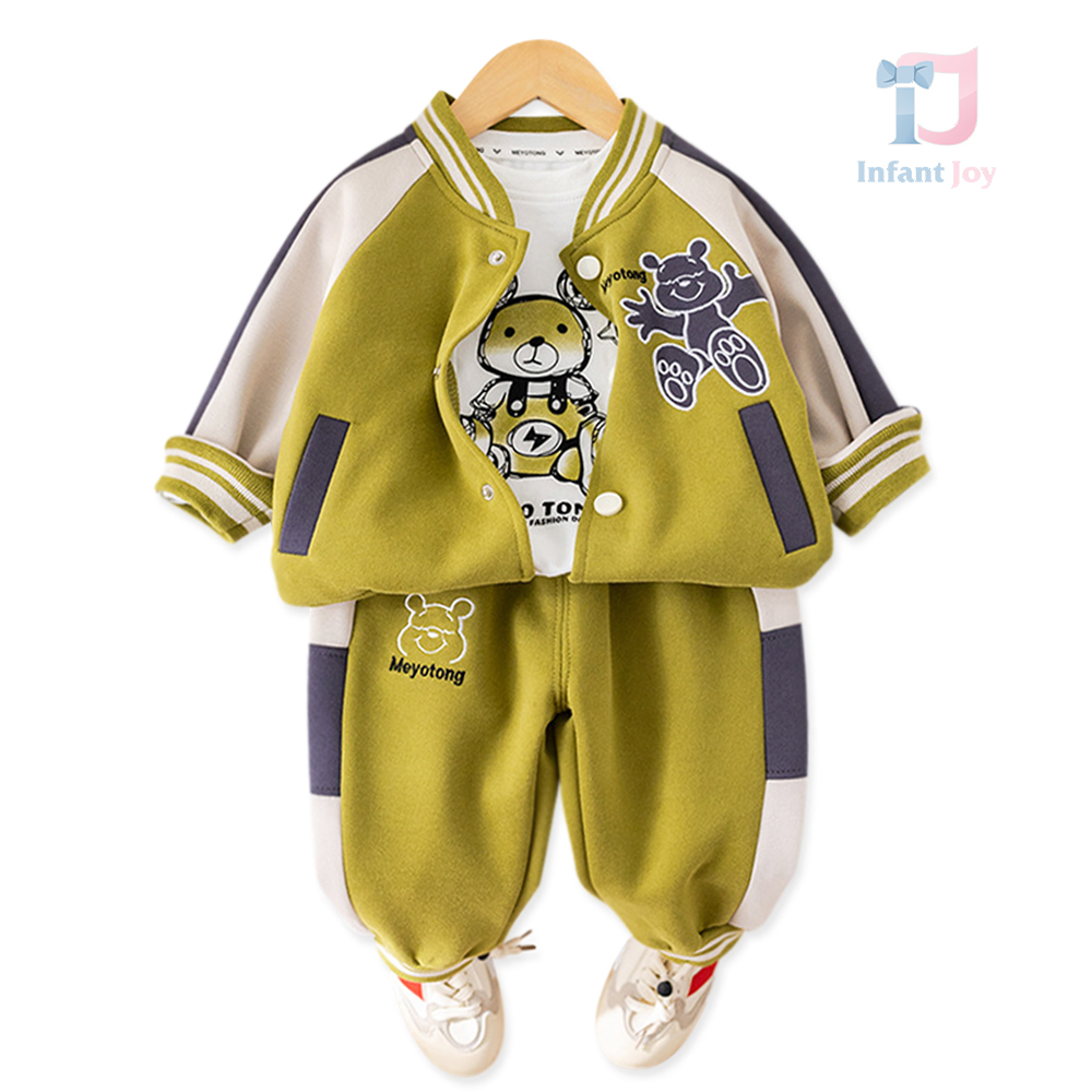 Set sport de 3 piese din jachetă/bomber, bluză cu imprimeu și pantaloni Beartong Green