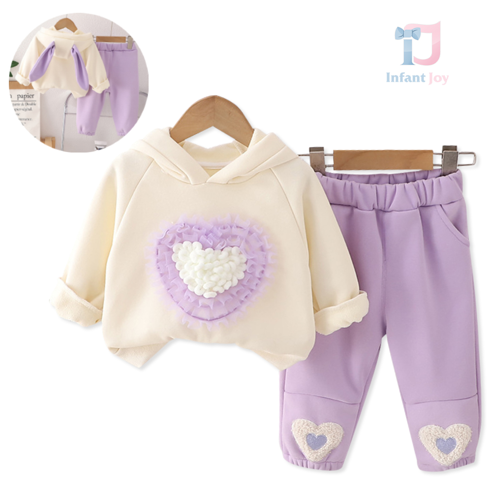 Set Premium Matlasat de 2 piese cu Hanorac și Aplicații 3D Cuddly Heart Purple