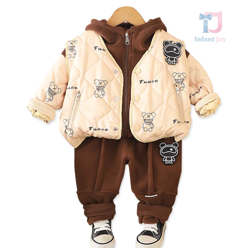 Set sport de 3 piese cu vestă matlasată, hanorac și pantaloni din polar Fuuce Bear