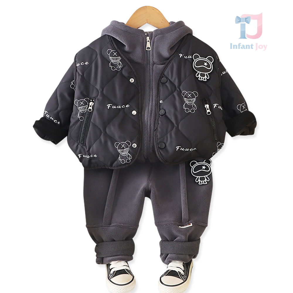 Set sport de 3 piese cu vestă matlasată, hanorac și pantaloni din polar Fuuce Bear Black