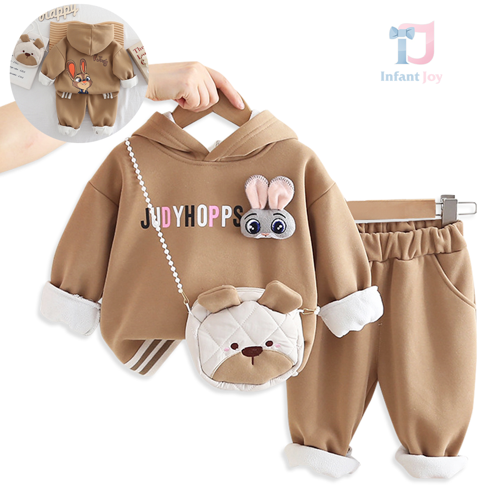 Set sport matlasat de 3 piese cu hanorac cu glugă, pantaloni și gentuță crossbody Juddy Hops Caramel