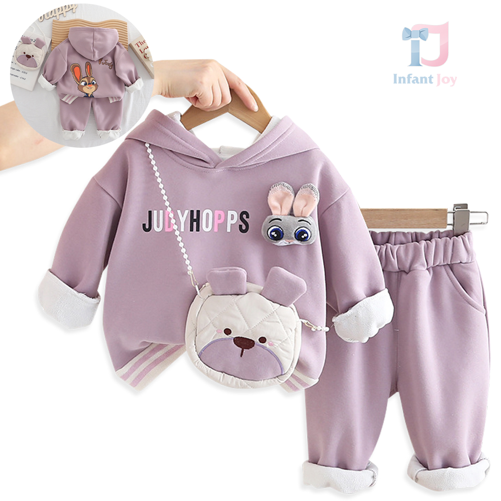 Set sport matlasat de 3 piese cu hanorac cu glugă, pantaloni și gentuță crossbody Juddy Hops Lilac