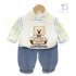 Set de 3 piese cu vestă cu aplicație pufoasă, cămașă în dungi și pantaloni din denim Little Munchkin