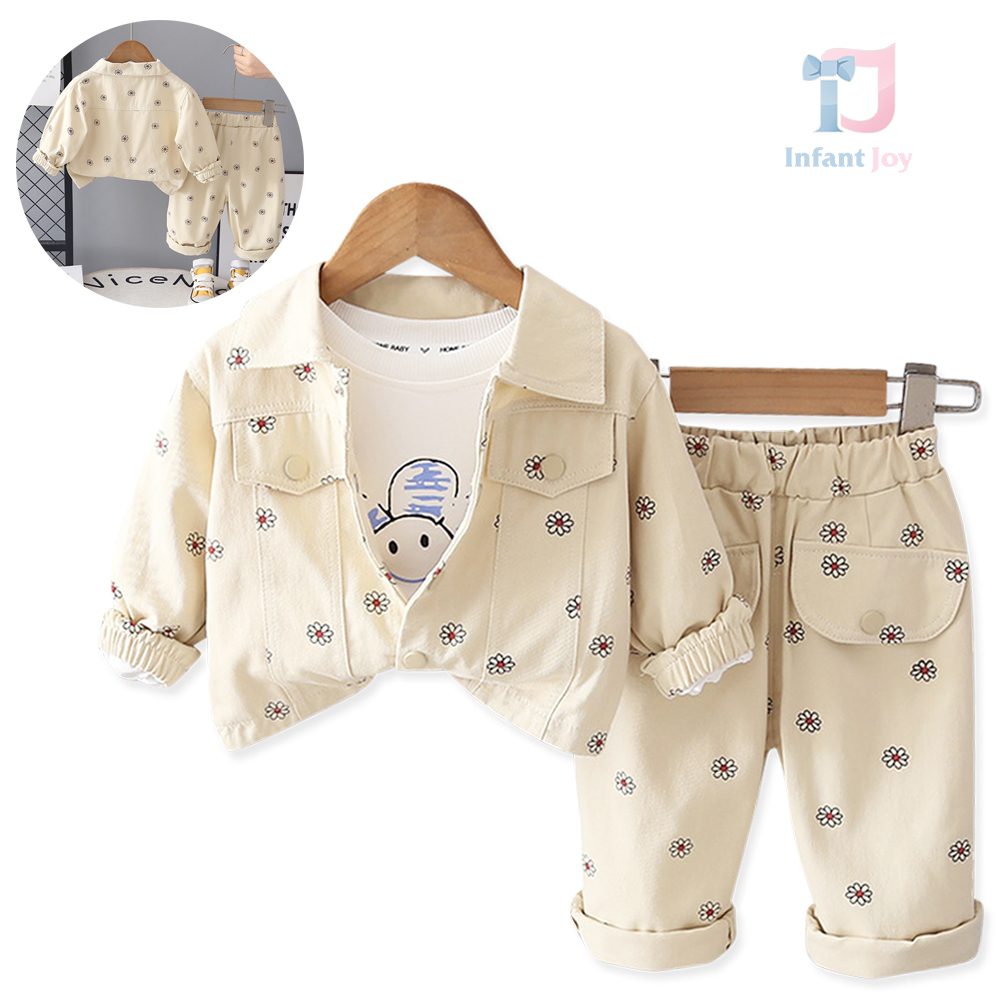 Set din Denim de 2 piese din jachetă cu guler clasic, bluză cu print și pantaloni Margaret