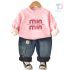 Set matlasat de 2 piese cu bluză/hanorac cu imprimeu leopard și pantaloni din denim Mini Panther Pink