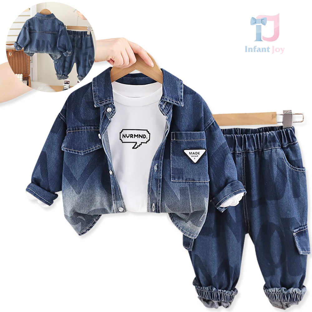 Set de 3 piese cu cămașă din denim cu efect prespălat, bluză și pantaloni Nevermind