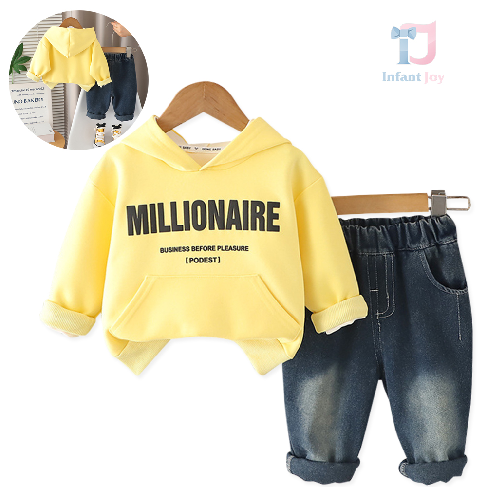Set modern de 2 piese cu bluză/hanorac cu glugă și pantaloni din denim The Millionaire