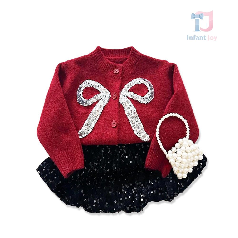 Premium Set cu Cardigan Tricotat și Fustă cu Numeroase Paiete Twinkle Grace – 2 piese
