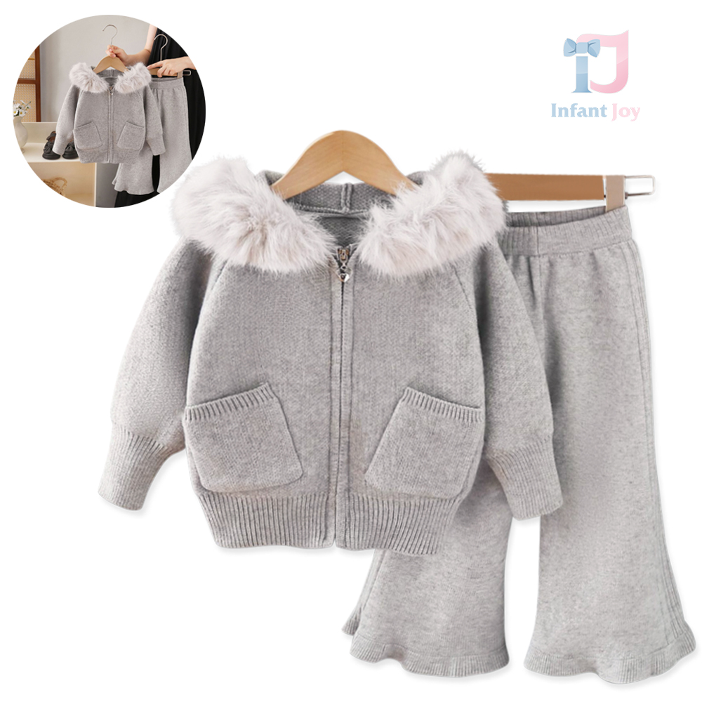 Set Premium de 2 piese cu hanorac cu glugă, guler din blană eco și pantaloni tip „cloche” Winter Echo