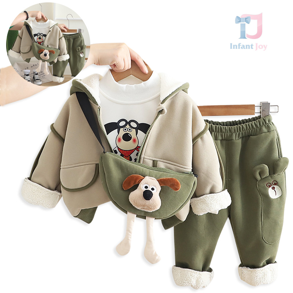 Set sport matlasat de 4 piese cu glugă, elemente 3D și geantă crossbody Aviator Pup