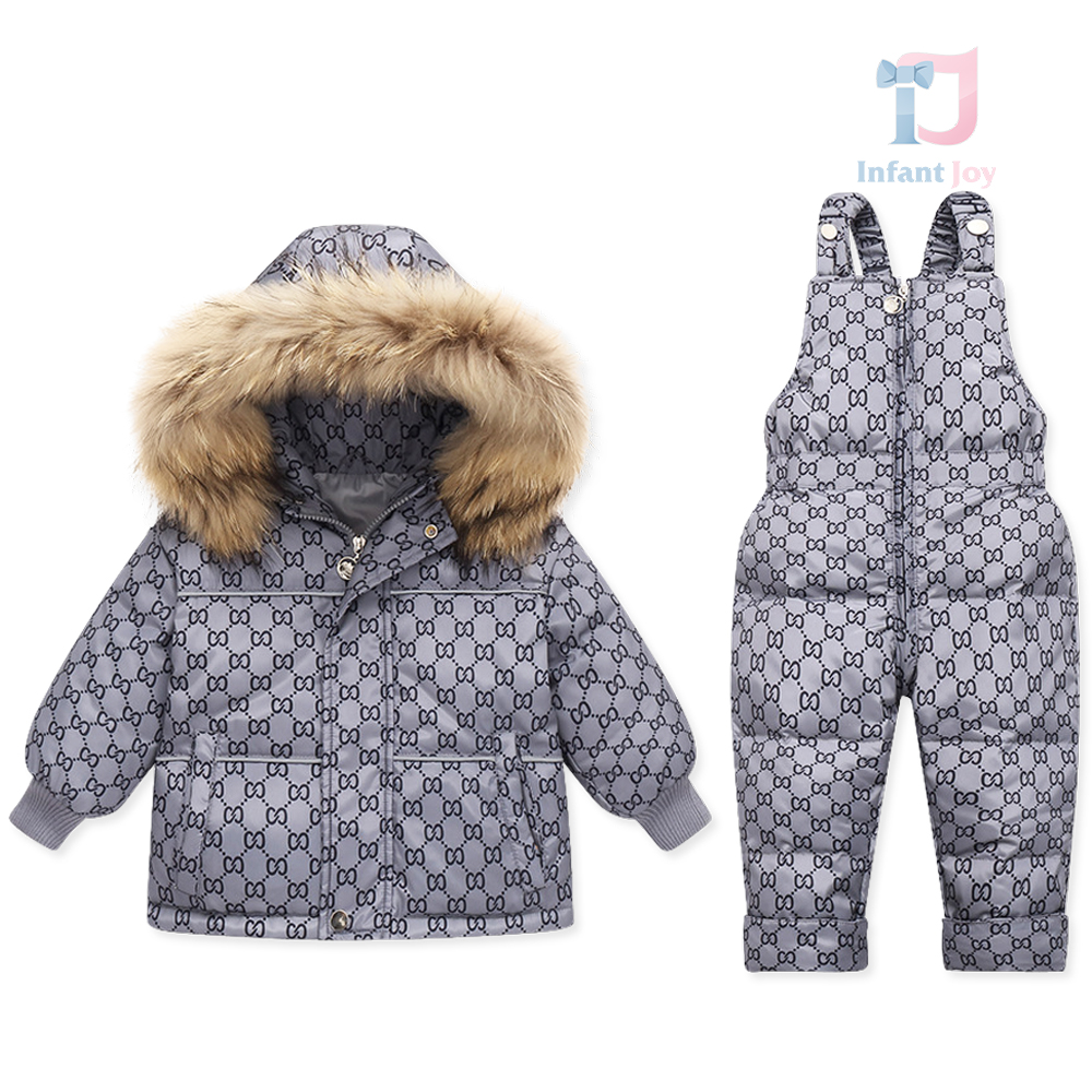 Premium set de schi Impermeabil de 2 piese, format din salopetă și geacă cu glugă cu blană naturală Snow Titan Grey