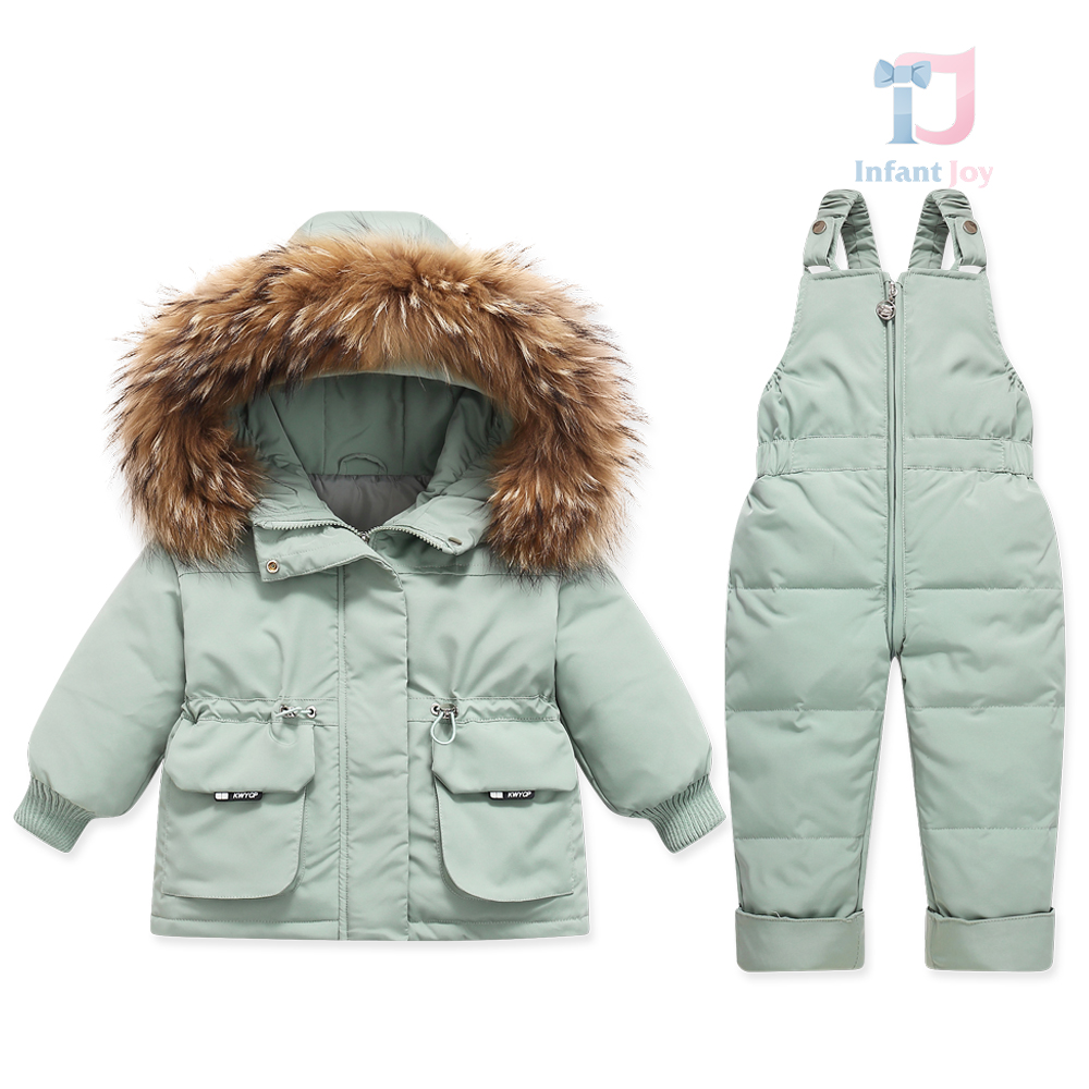Set Premium de schi impermeabil de 2 piese, din salopetă și geacă cu glugă cu blană naturală Winter Explorer Green