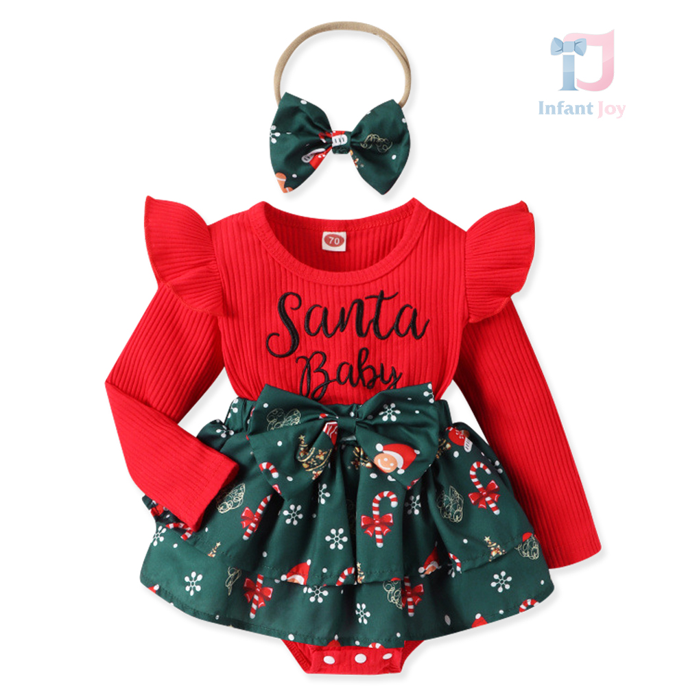 Set de Crăciun din body/rochiță cu motive festive și bentiță pentru cap Santa Baby