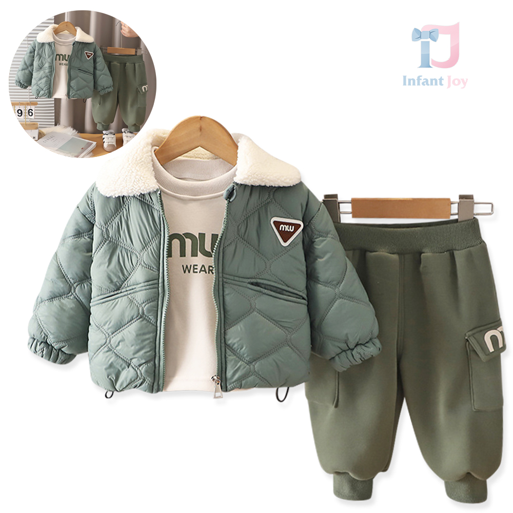 Set de 3 piese cu jachetă din material lucios cu guler caracul, bluză și pantaloni Cozy Nomad