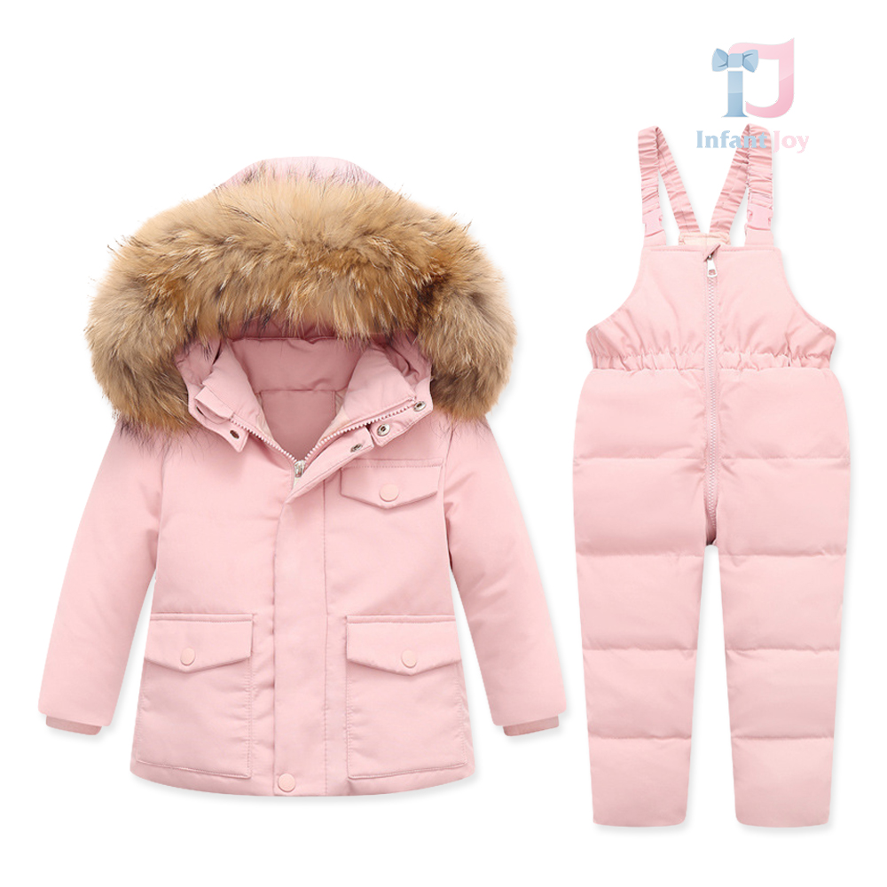 Set Premium de schi impermeabil de 2 piese, din salopetă și geacă cu glugă cu blană naturală Winter Adventure Pink
