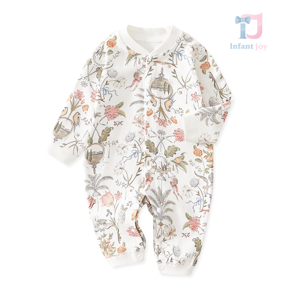 Salopetă cu imprimeu delicat și închidere cu capse Dreamy Botanica